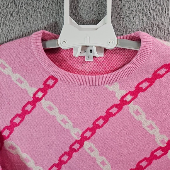 NWOT THML Sweater Women Small Chain Knit Pink‎ White - Picture 3 of 11